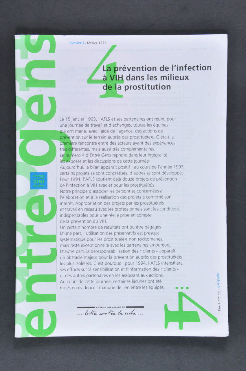 AFLS (Agence Française De Lutte Contre Le Sida) revue La prévention de l'infection à VIH dans les milieux de la prostitution France 1994/2 2003.99.42 Photo Mucem