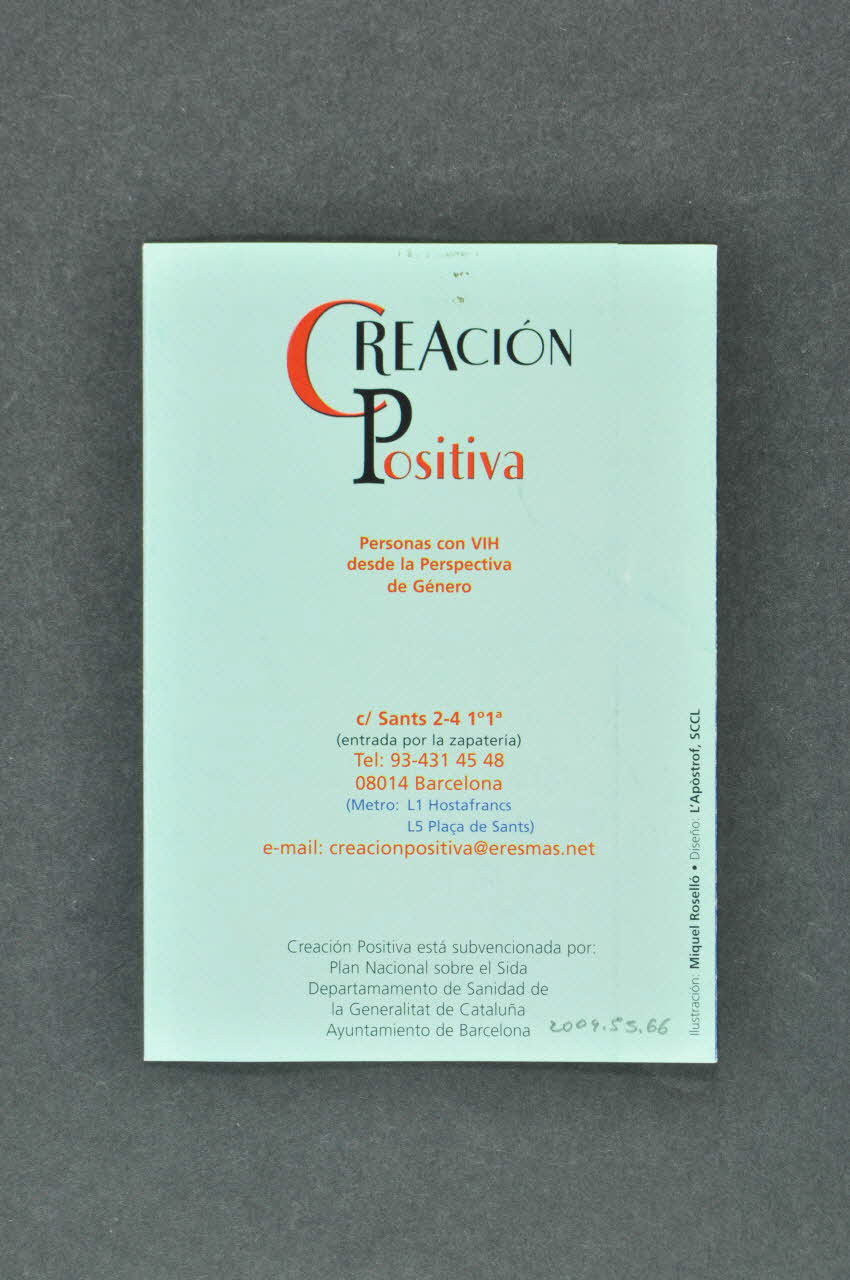 Dépliant "Creacion positiva. Personas con VIH desde la perspectiva de genero" (Création positive. Les personnes vivant avec le VIH dans la perspective du genre) Espagne 2002 2004.55.66 Photo Mucem
