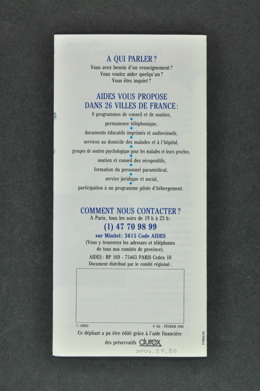 AIDES Dépliant "Les préservatifs" France 1989/2 2004.55.80 Photo Mucem