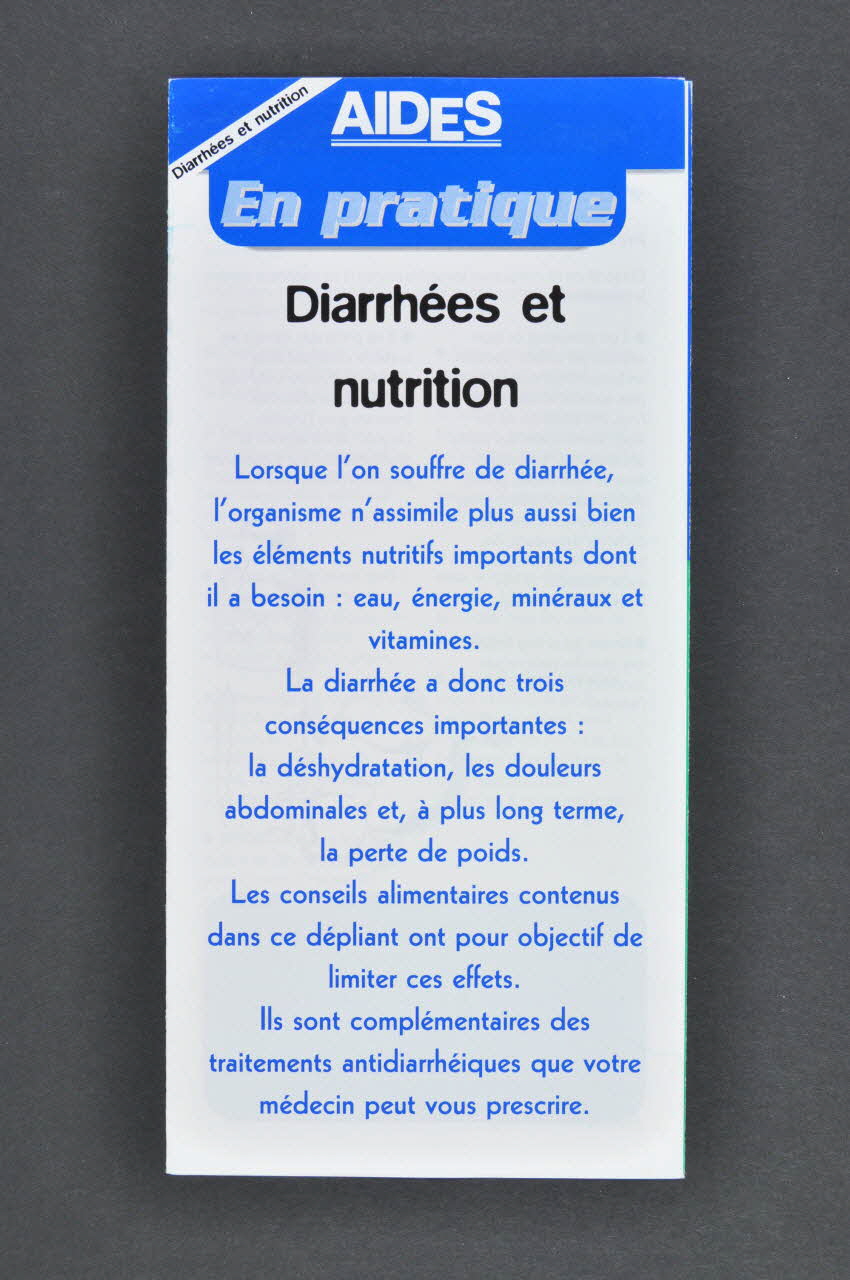 AIDES Dépliant "Diarrhées et nutrition" France 1998/2 2003.99.68 Photo Mucem