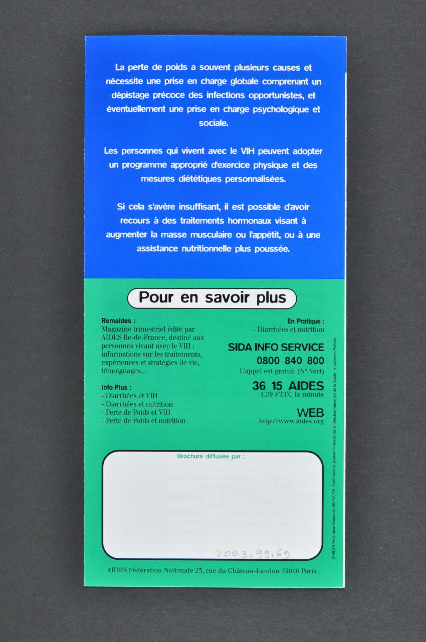 AIDES Dépliant "La perte de poids" France 1998/2 2003.99.69 Photo Mucem