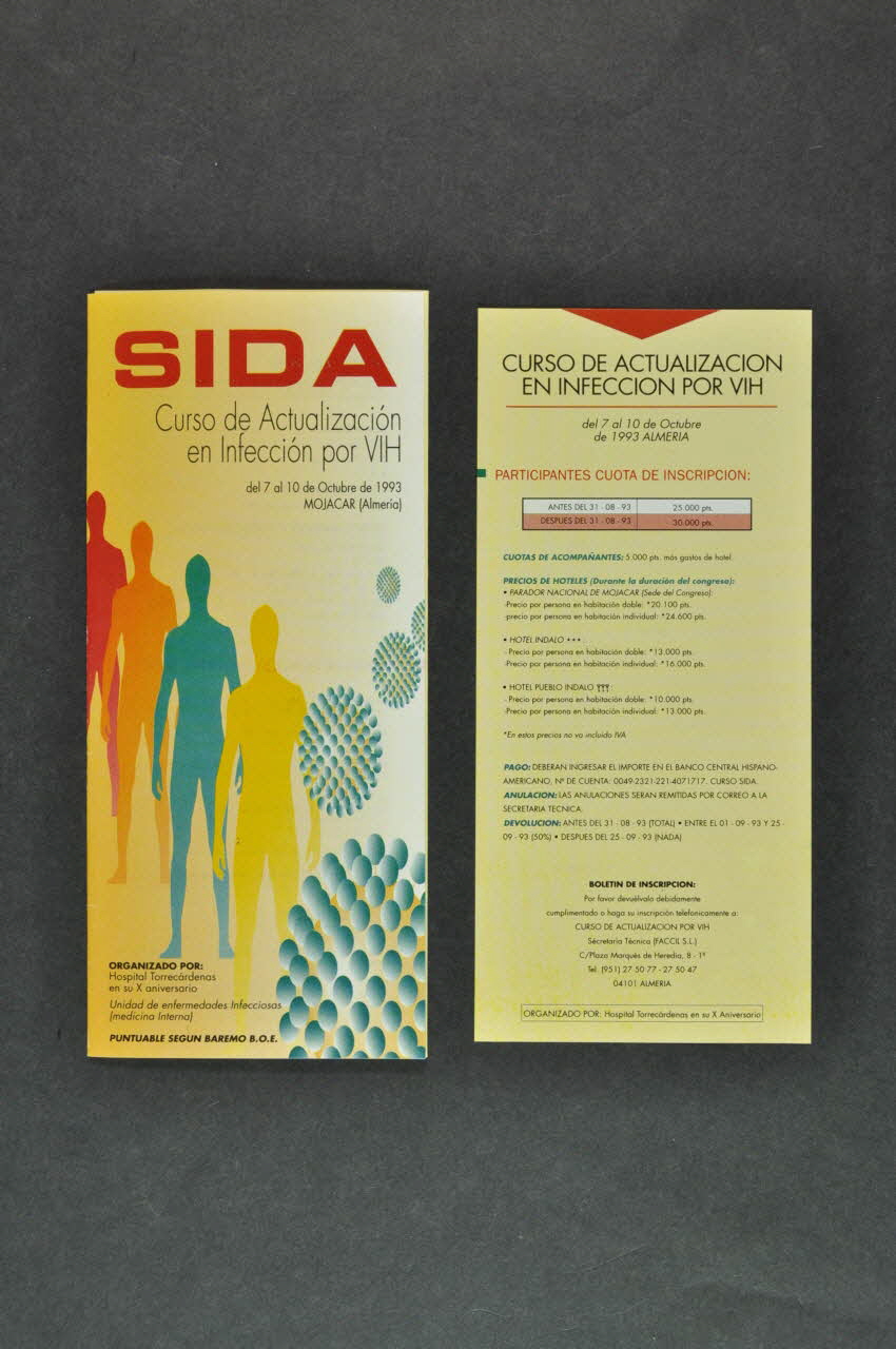 Hospital Torrecardenas, Almeria Dépliant "SIDA. Curso de Actualizacion en infeccion por VIH" (Cours d'actualisation sur l'infection par le VIH) Espagne 1993 2004.55.96.1-2 Photo Mucem