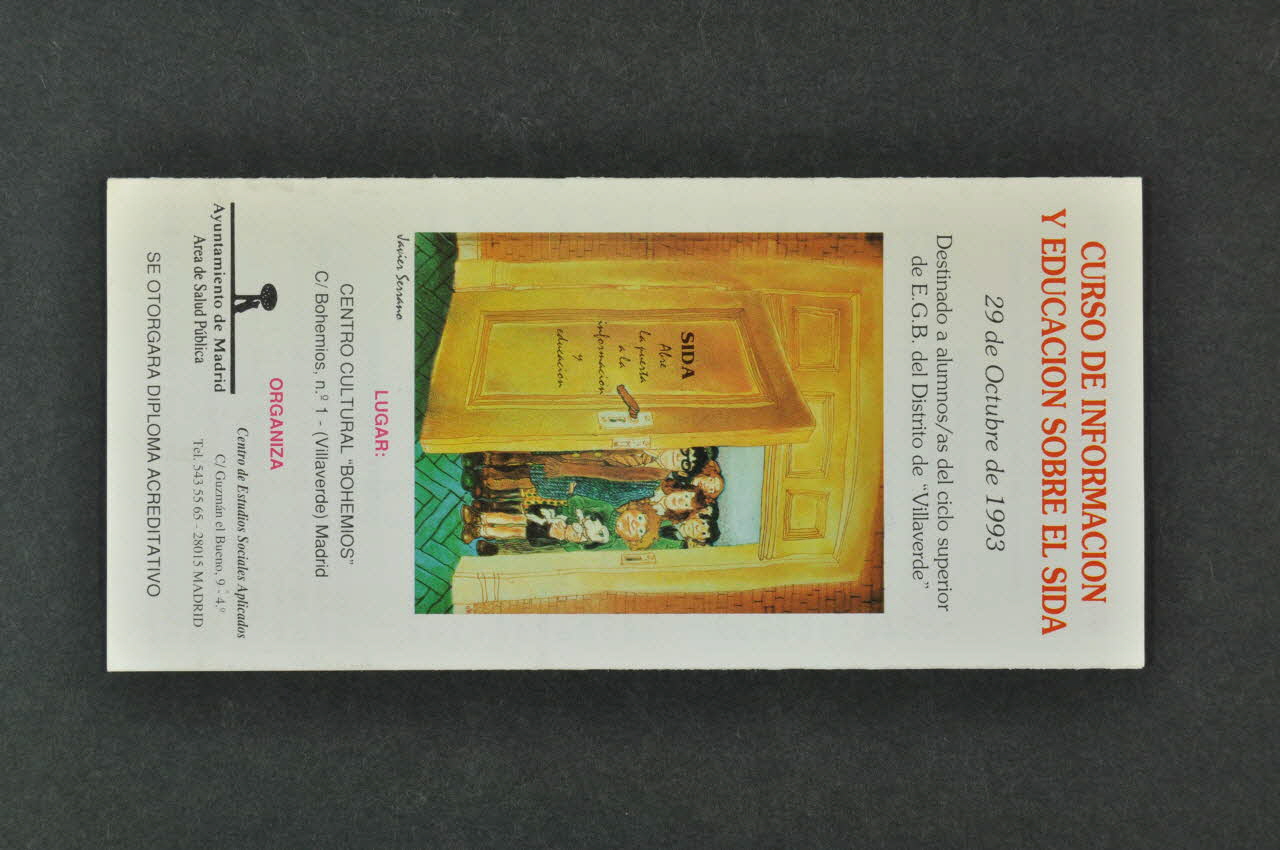 Ayutamiento De Madrid, Centre D'études Sociales Dépliant "Curso de informacion y educacion sobre el sida" (Cours d'information et d'éducation sur le sida) Espagne 1993/10/29 2004.55.97 Photo Mucem
