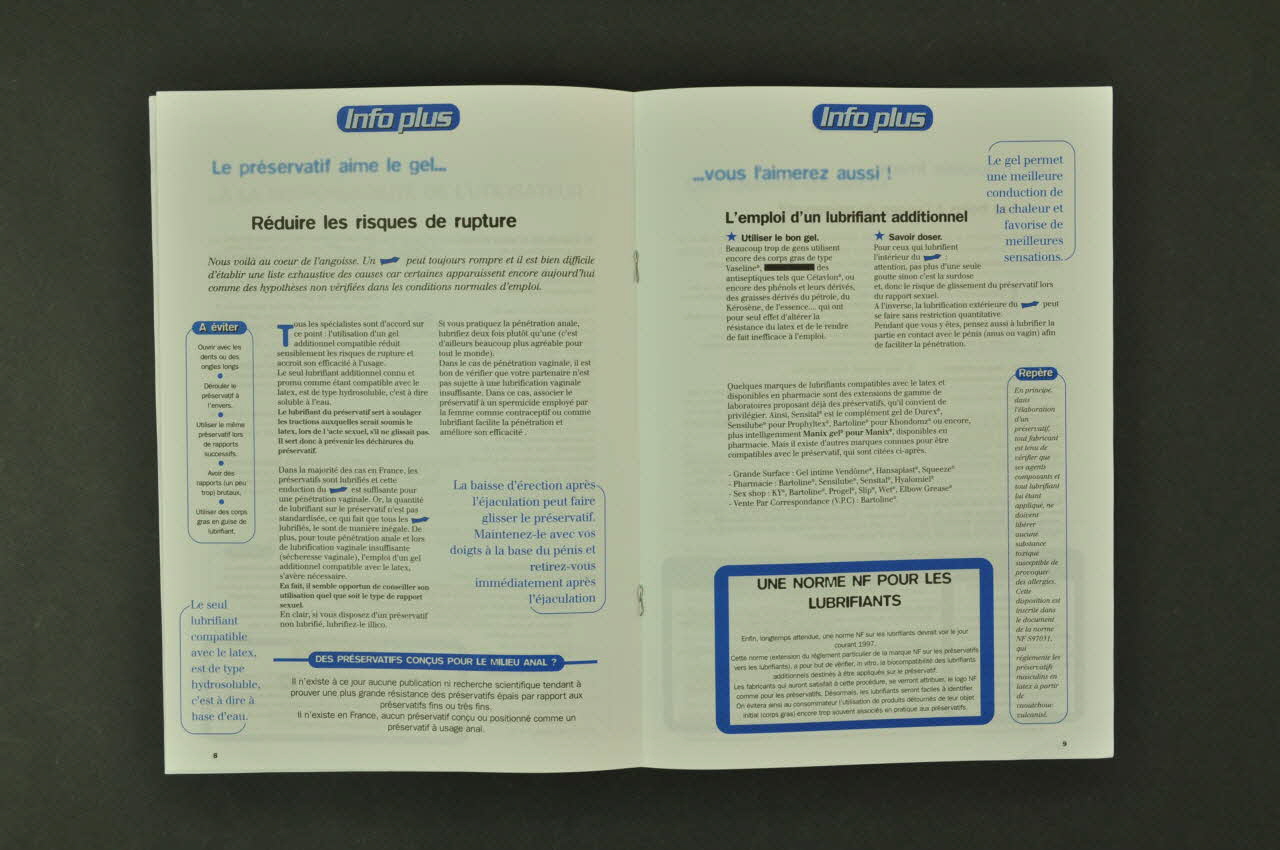 AIDES Revue associative "AIDES Info plus : Les préservatifs (aspects techniques et pratiques)" France 1997/6 2003.99.75 Photo Mucem