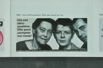 Aide Suisse Contre Le Sida (Ass) autocollant "Iris est séropositive. Elle peut compter sur nous !" (Dépliant : "Swiss AIDS prevention programme") Lorraine, France 1991 2004.56.13  Photo Mucem