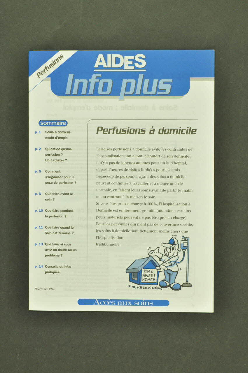 AIDES Revue associative "AIDES Info plus : Perfusions à domicile" France 1996/12 2003.99.80 Photo Mucem