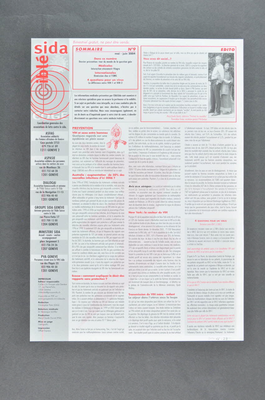 Coordination Genevoise Des Associations De Lutte Journal associatif "Ciblé sida", n°9 mai-juin 2004 Lorraine, France 2004 2004.56.23 Photo Mucem