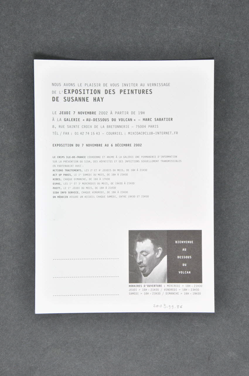 Galerie "Au-Dessous Du Volcan" CARTON D'INVITATION Île-de-France, France 2002 2003.99.86 Photo Mucem