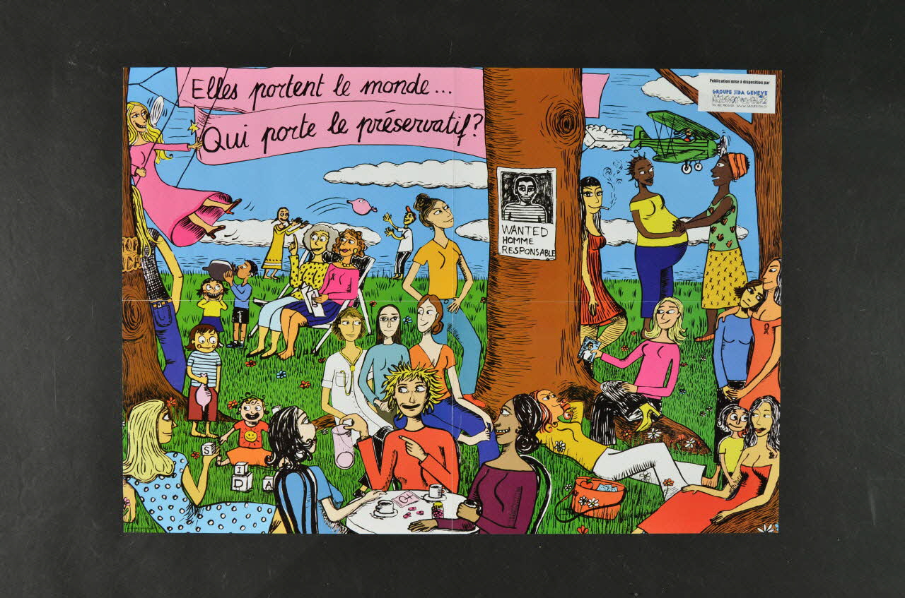 Groupe Sida Genève affichette "Elles portent le monde... Qui porte le préservatif ?" / "Genre et VIH/sida / Vulnérabilité des femmes. Responsabilité des hommes" Lorraine, France 2004 2004.56.55 Photo Mucem