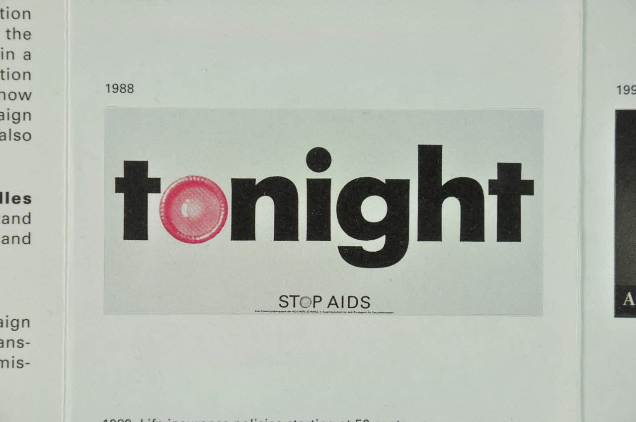 Aide Suisse Contre Le Sida (Ass) autocollant "Tonight" (Dépliant : "Swiss AIDS prevention Lorraine, France 1988 2004.56.8 Photo Mucem