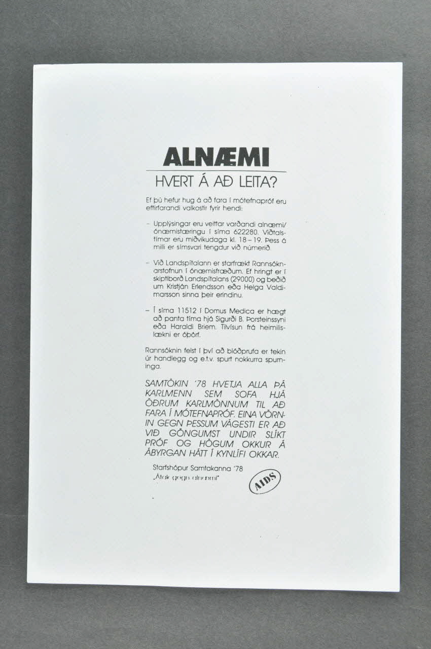 tract "Alnaemi Hvert a ad leita ?" (traduire) 2004.58.5 Photo Mucem