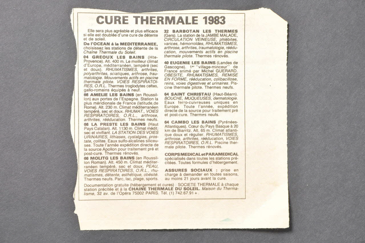 PAGE DE JOURNAL Cure thermale 1983 1983 2006.164.7 Photo Mucem