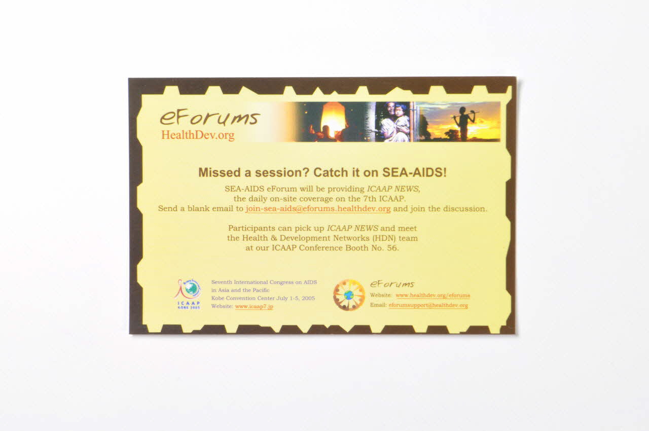 Health And Development Network, Irlande Et carte postale "Missed a session ? Catch it on Sea-Aids " (Vous avez manqué une session ? Branchez vous sur SEA-AIDS) Irlande 2005 2006.30.22 Photo Mucem