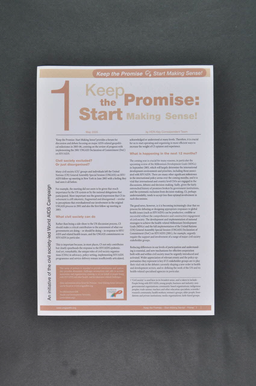 Health And Development Network Fichier "Keep The Promise. Start making sense" (Tenez la promesse. Commencez à lui donner un sens) / n° 1 Irlande 2005/5 2006.30.44.1-2 Photo Mucem
