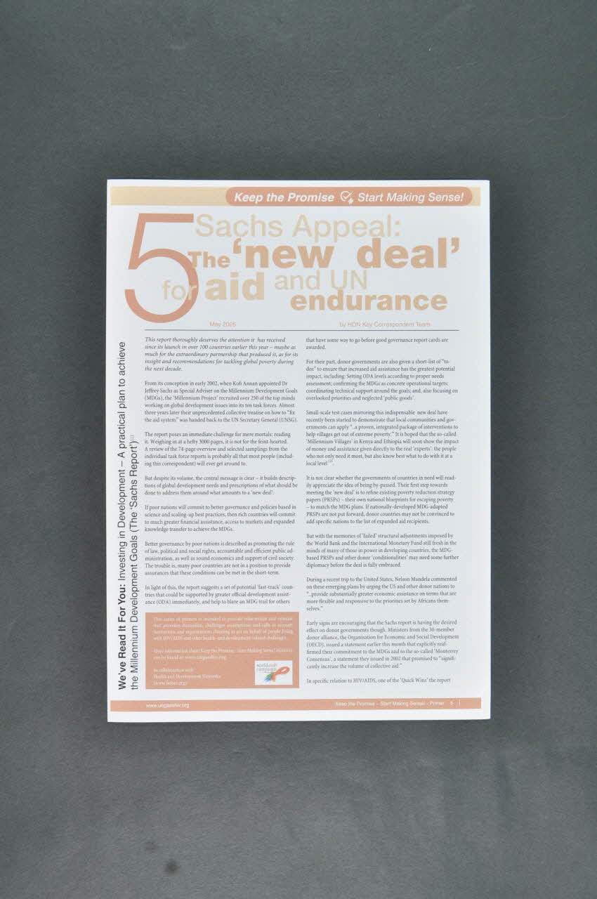 Health And Development Network, Irlande Et Fichier "Keep The Promise. Start making sense" (Tenez la promesse. Commencez à lui donner un sens" / n°5 Sachs Appeal The new deal for aid and UN endurance Irlande 2005/5 2006.30.47.1-2 Photo Mucem