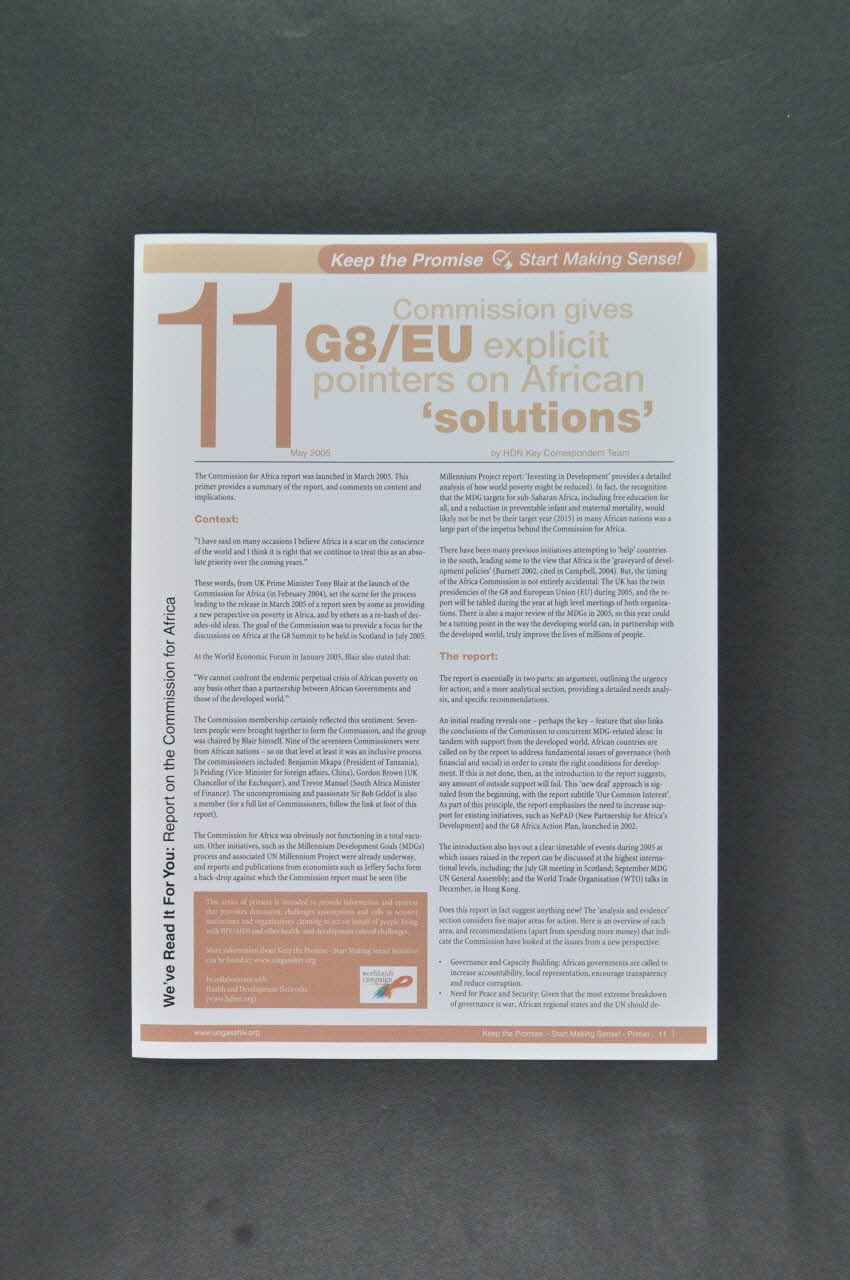 Health And Development Network, Irlande Et Fichier "Keep The Promise. Start making sense" (Tenez la promesse. Commencez à lui donner un sens / n°11 Commission gives G8/European Union explicit pointers on African solutions" Irlande 2005/5 2006.30.52.1-2 Photo Mucem