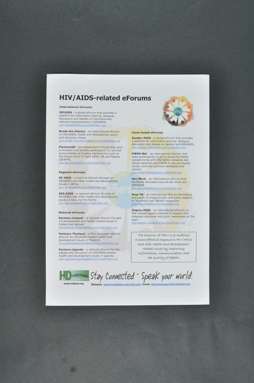 Health And Development Network, Irlande Et Feuille d'information HIV/AIDS related Forums  (Forums liés au VIH/Sida) Irlande 2005 2006.30.54 Photo Mucem