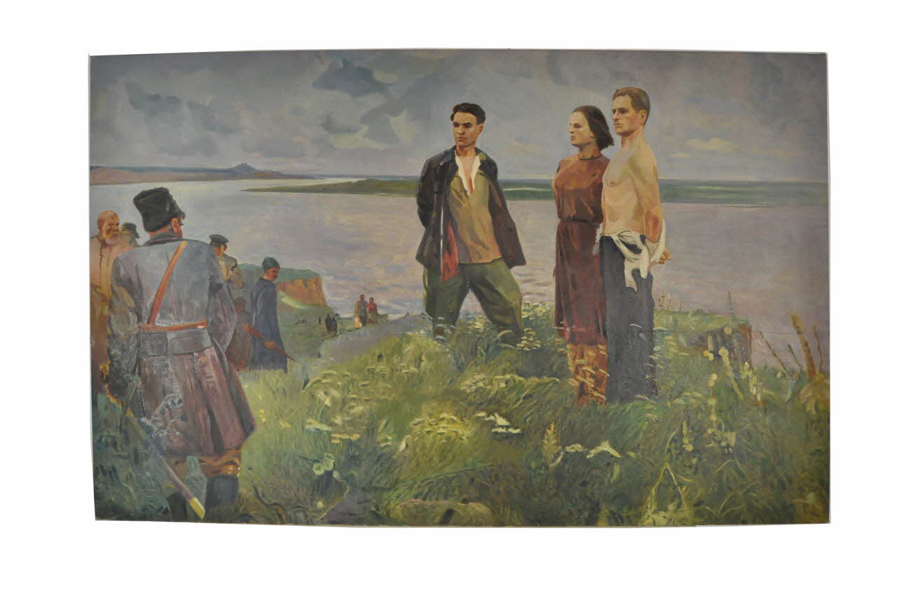 tableau Scène représentant deux hommes et une femme prisonniers, prêts à mourir URSS(ex) 1960 2006.36.67 Photo Mucem