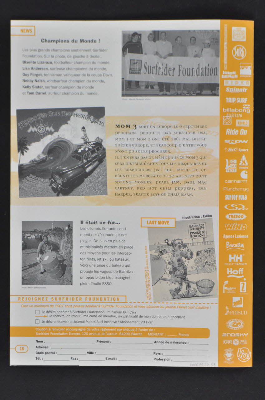 magazine Numéro du magazine  "Planète surf initiative" consacré au surf et à la protection de l'environnement marin. N°26. septembre 1999 2006.55.24.38 Photo Mucem