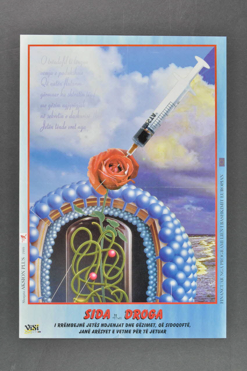 Aksion Plus affiche "Sida e droga" (Sida et drogue) Albanie 1999 2006.64.24 Photo Mucem