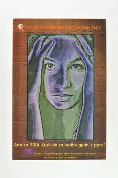 affiche "Ana ka SIDA. Kush do ta hedhe gurin e pare ?" (visage de femme) (traduction) 2006.64.26 Photo Mucem