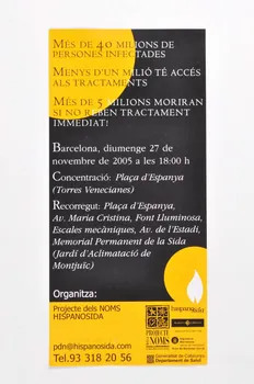 Hispanosida / Projecte Dels Noms flyer "III Marxa amb torxes amb motiu del Dia Mundial de la Sida / Per a l'accès global als tractaments" (3ème marche aux flambeaux à l'occasion de la journée mondiale du sida. Pour l'accès global aux traitements) Espagne 2005/11/27 2006.68.6  Photo Mucem