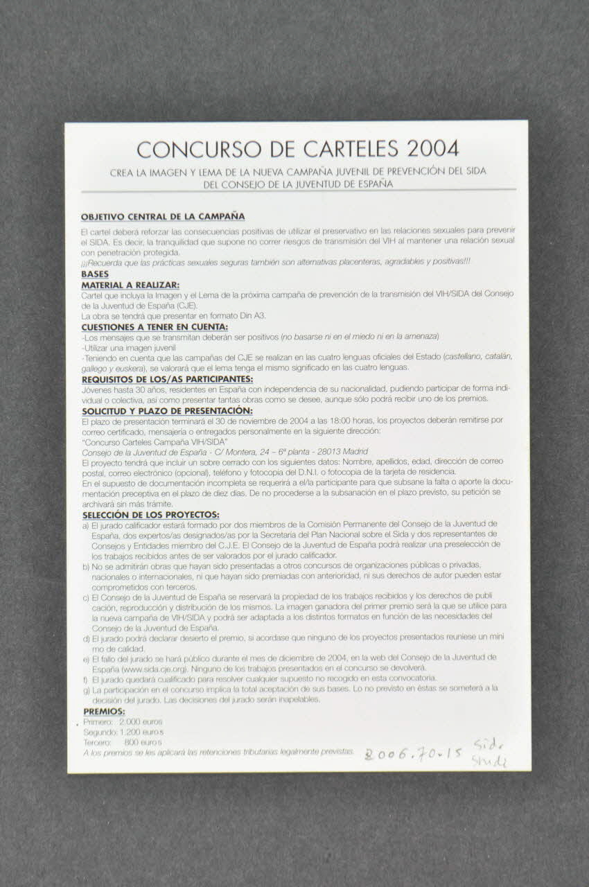 Ministère De La Santé Et De La Consommation carte postale "... estamos en blanco... (Nous sommes en blanc / Réglement de concours d'affiches) Espagne 2004 2006.70.15 Photo Mucem