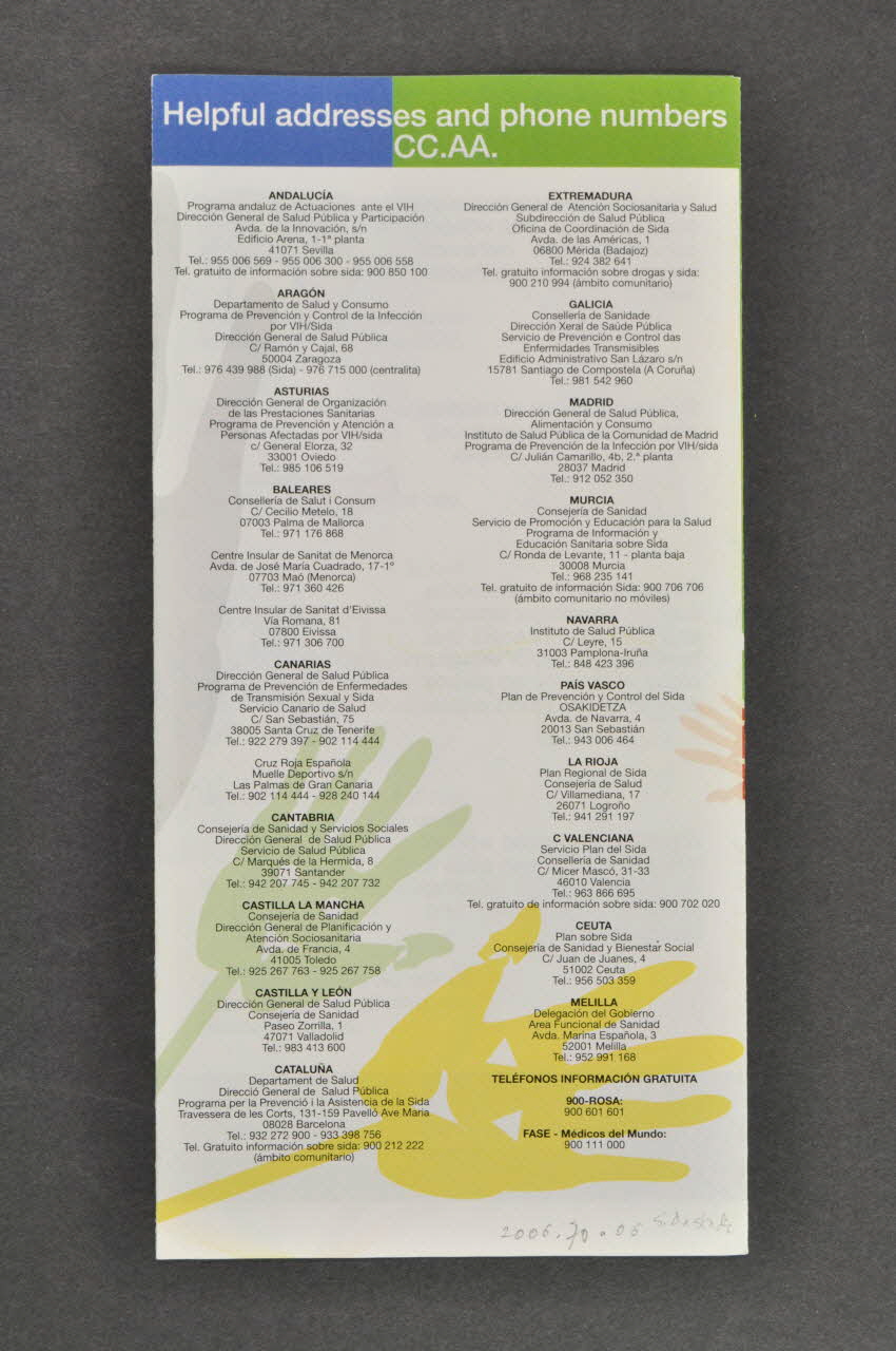 Ministère De La Santé Et De La Consommation Dépliant "Le sida existe... les moyens de l'éviter aussi" (en anglais) Espagne 2005 2006.70.6 Photo Mucem