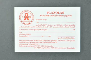 Kalvaria Aids Bulletin de souscription "Igzolas / Adocsökkentö levonasra jogosit !" Hongrie 2006 2006.71.31 Photo Mucem