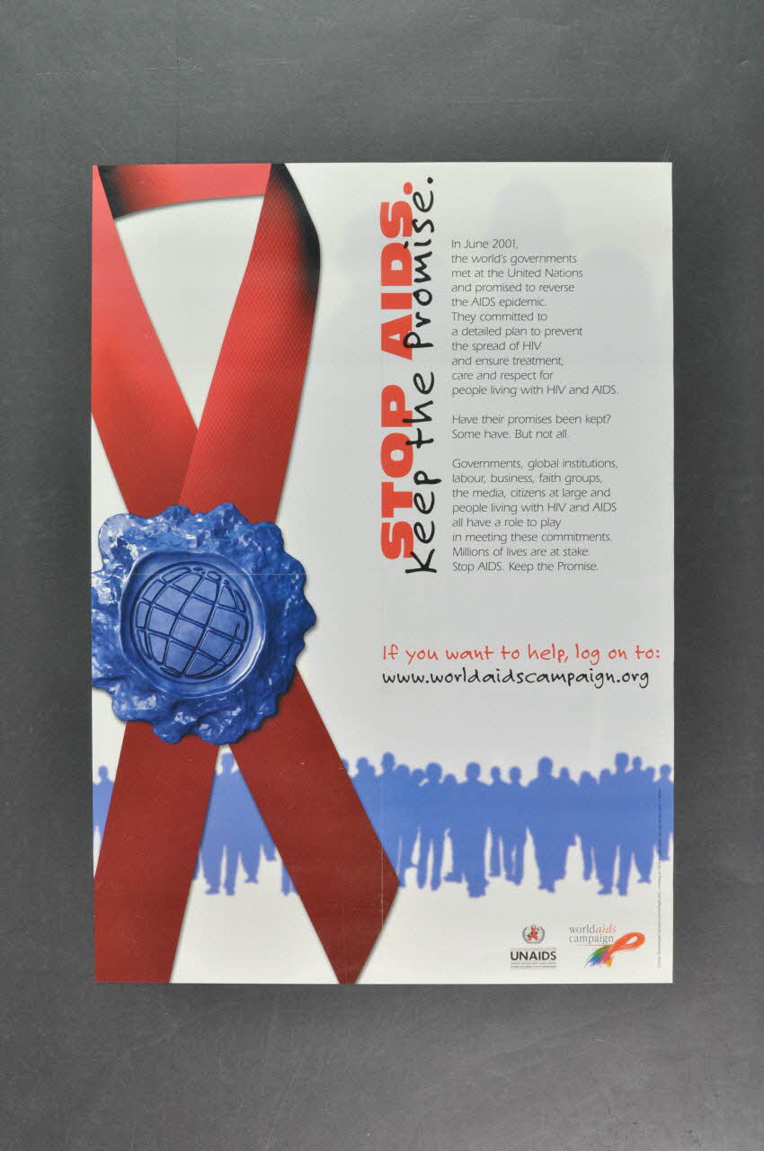 Unaids affiche "Stop AIDS. Keep the promise" (ruban rouge) (Arrêtez le sida. Tenez votre promesse) Hongrie 2005 2006.71.34 Photo Mucem