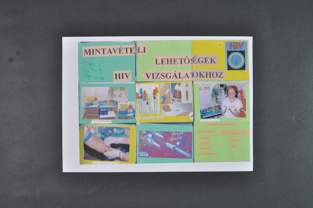 National Blood Bank Service Panneau montage de photos "Mintaveteli lehetöségek HIV vizsgalatokhoz"' (Collecte d'échantillons pour le dépistage du VIH) Hongrie 1994 2006.72.46.1-3 Photo Mucem