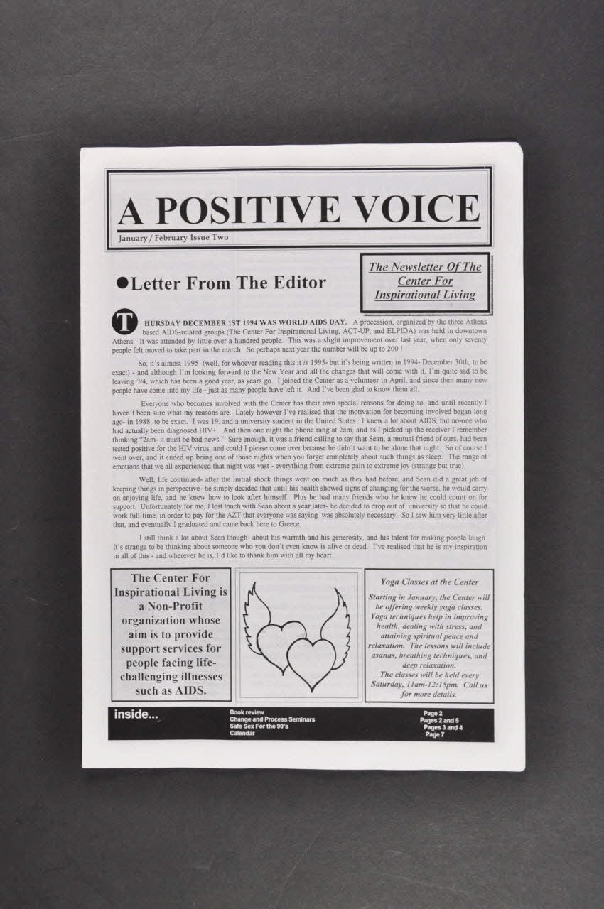 The Centre For Life Revue associative "Positive Voice", publiée par l'association, n°2, janvier-février 1995 (en anglais) Grèce 1995 2006.75.22.1-2 Photo Mucem