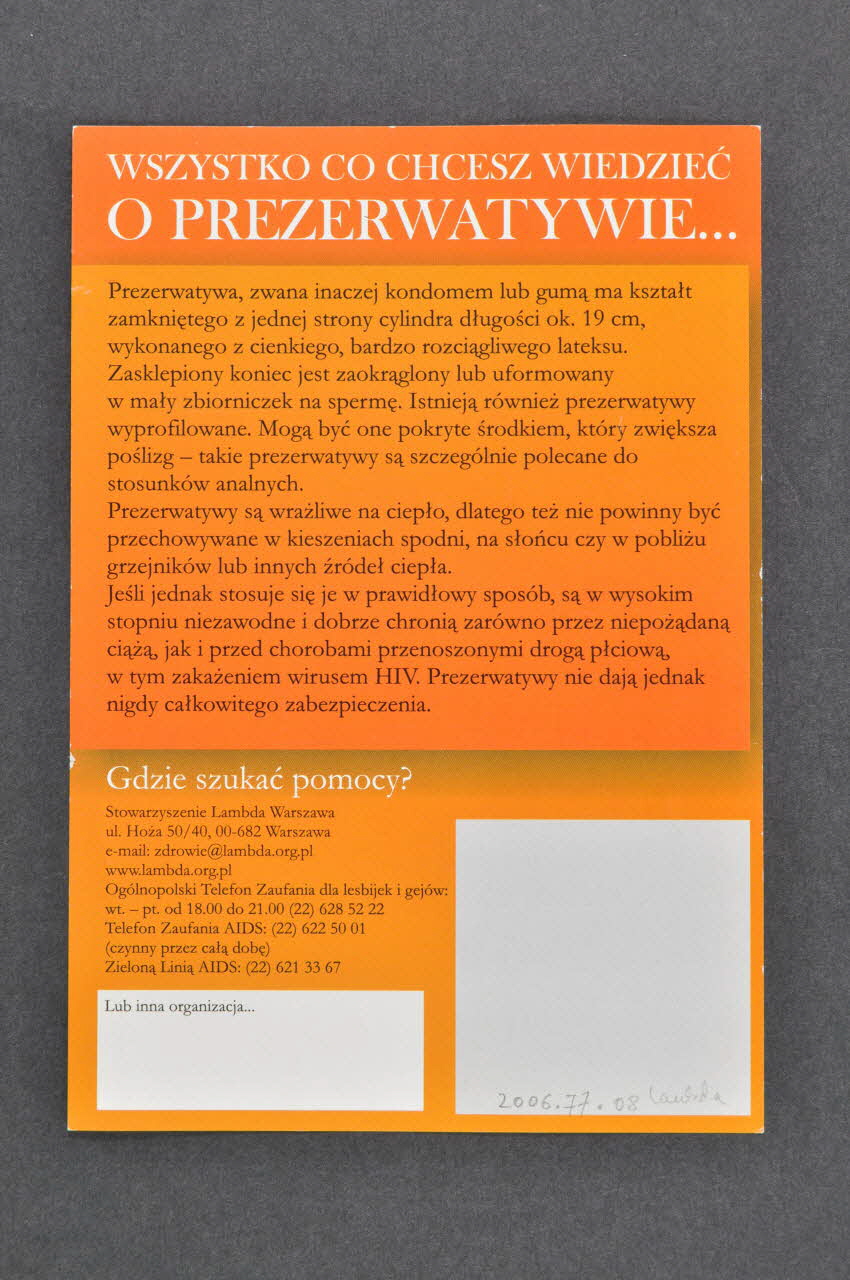 flyer "Wszystko co chcesz wiedziec o prezerwatywie..." (Pose du préservatif) 2006.77.8  Photo Mucem