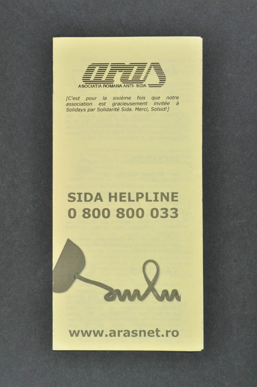Asociatia Romana Anti-Sida (Aras) Dépliant "ARAS / Asociatia Romana Anti-Sida" Roumanie 2006 2006.79.2 Photo Mucem