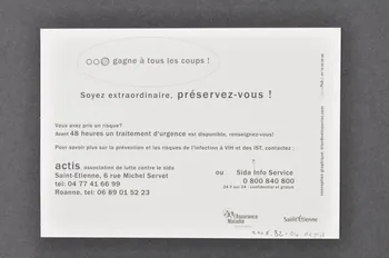 Actis carte postale "Mooncapote" / "Soyez extraordinaire, préservez-vous !" / Vous avez pris un risque ? Avant 48 heures, un traitement d'urgence est disponible..." France 2006 2006.82.4  Photo Mucem