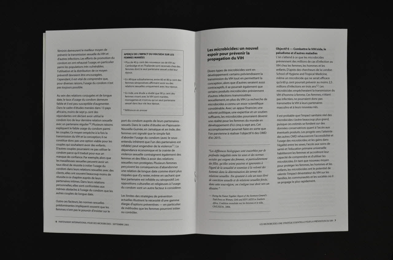 International Partnership For Microbicides BROCHURE "Les microbicides : une stratégie de prévention du VIH essentielle à l'atteinte des objectifs du Millénaire pour le développement" International 2006 2008.32.141 Photo Mucem