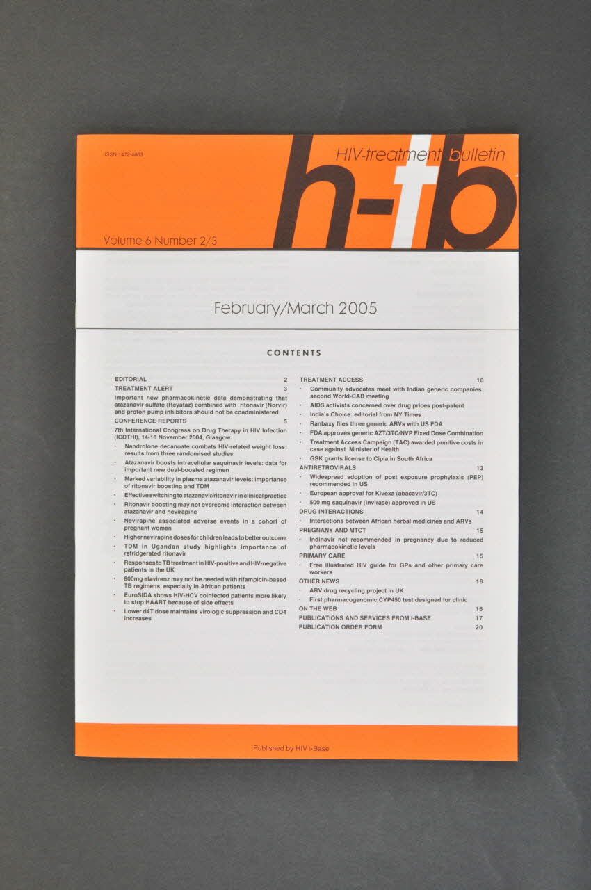 Hiv I-Base Bulletin "h-tb. HIV-treatment bulletin, vol 6, n° 2-3, février-mars 2005 Grande Bretagne 2005 2008.32.171 Photo Mucem
