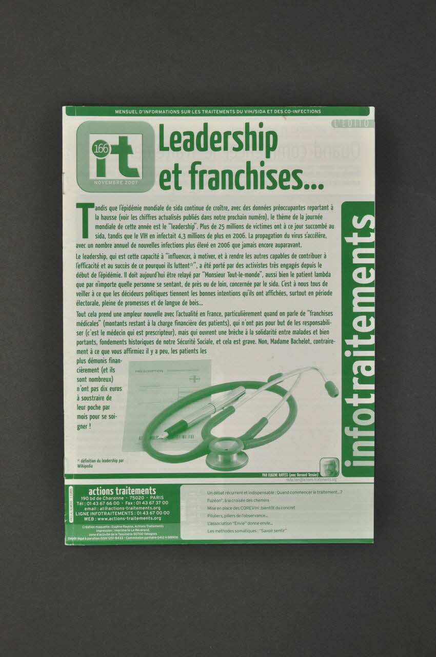 Actions Traitements revue Infotraitements n°166, novembre 2007 : "Leadership et franchises" France 2007/11 2008.32.185 Photo Mucem