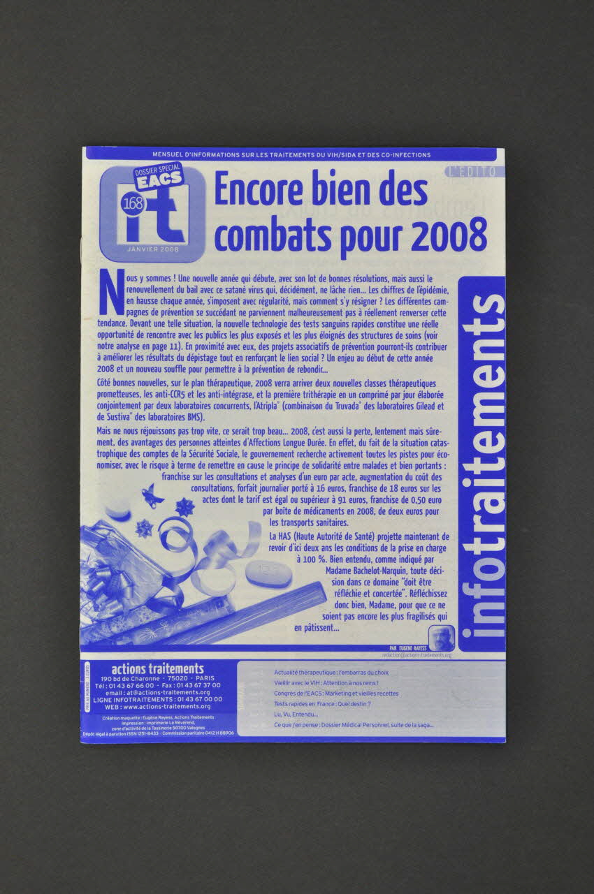 Actions Traitements revue Infotraitements n°168, janvier 2008 :"Encore bien des combats pour 2008" France 2008/1 2008.32.187 Photo Mucem