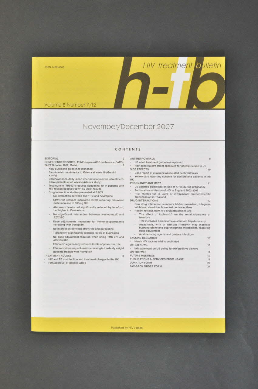 Hiv I-Base Bulletin "h-tb. HIV-treatment bulletin, vol 8, n°11-12, novembre-décembre 2007 France 2007 2008.32.189 Photo Mucem