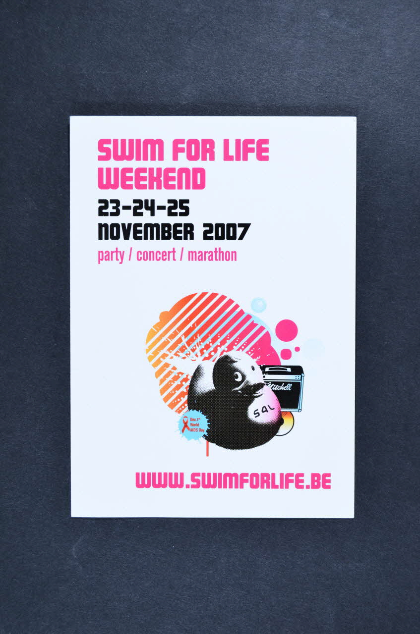 Swim For Life CARTON D'INVITATION "Week end swim for life, Bruxelles" (Week end Nagez pour la vie à Bruxelles) Belgique 2007 2008.32.193 Photo Mucem