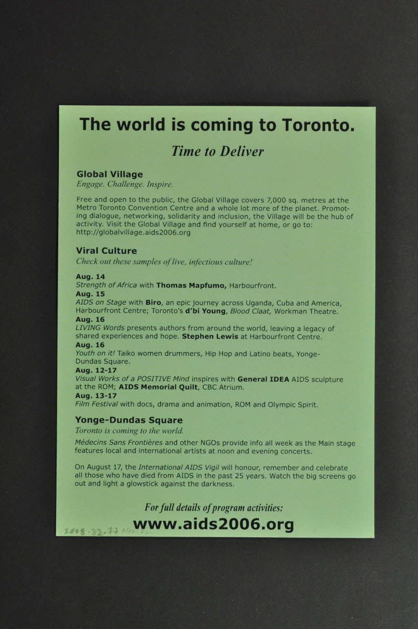 Conférence Mondiale Du Sida De Toronto carte d'invitation International 2006/8 2008.32.77 Photo Mucem
