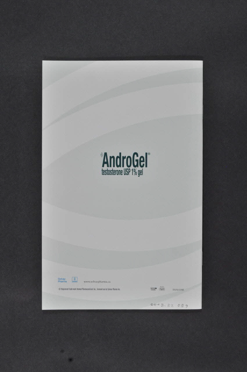 Solvay Pharma BROCHURE "Testosterone replacement therapy with Androgel" International 2006/8 2008.32.89 Photo Mucem