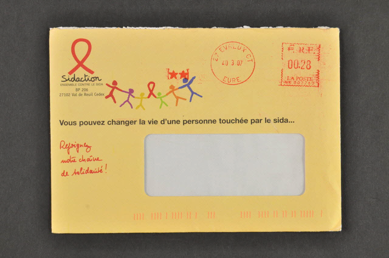 Sidaction - Ensemble Contre Le Sida ENVELOPPE "Vous pouvez changer la vie d'une personne touchée par le sida" France 2007 2008.4.6.1 Photo Mucem