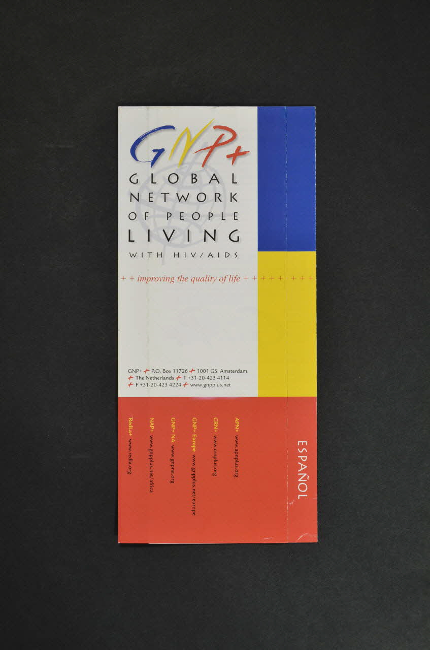 Gnp + Dépliant "Global Network of people living with HIV/Aids" (GNP+) (en espagnol, anglais et français) International 2006 2008.54.1 Photo Mucem