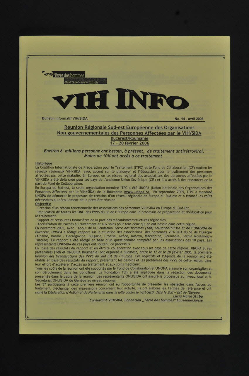 Terre Des Hommes Bulletin VIH INFO Lorraine, France 2006/4 2008.65.1.1-2 Photo Mucem