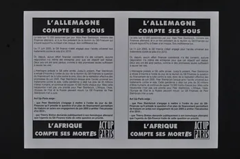 Act Up-Paris tract "L'Allemagne compte ses sous / L'Afrique compte ses morts" France 2007/2/6 2008.9.43  Photo Mucem