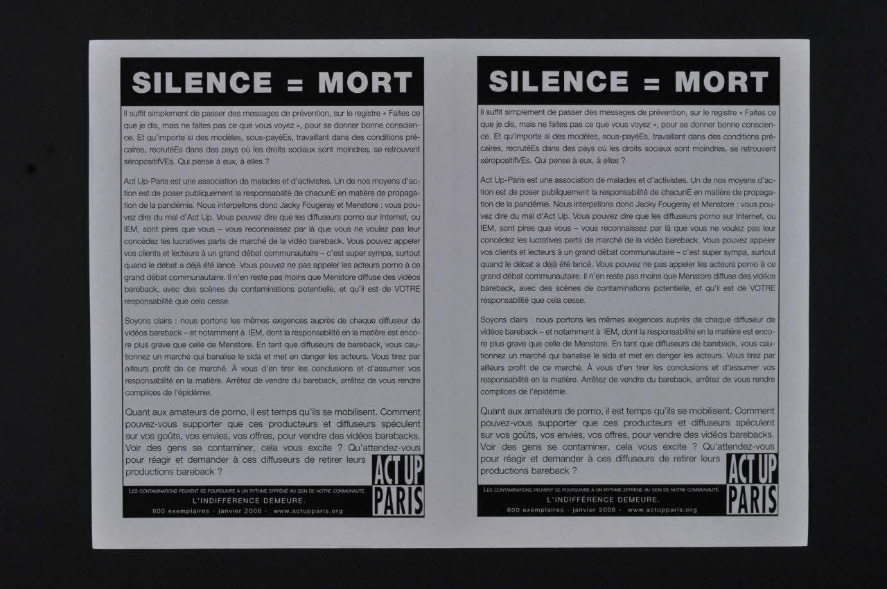 Act Up-Paris tract "SILENCE = MORT" Île-de-France, France 2006/1 2008.9.51 Photo Mucem
