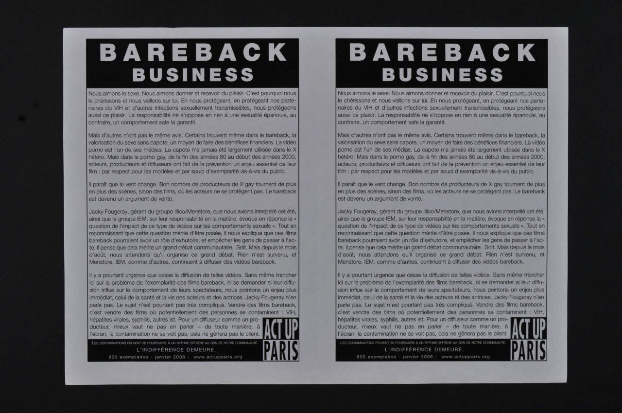 Act Up-Paris tract "Bareback Business" Île-de-France, France 2006/1 2008.9.52 Photo Mucem
