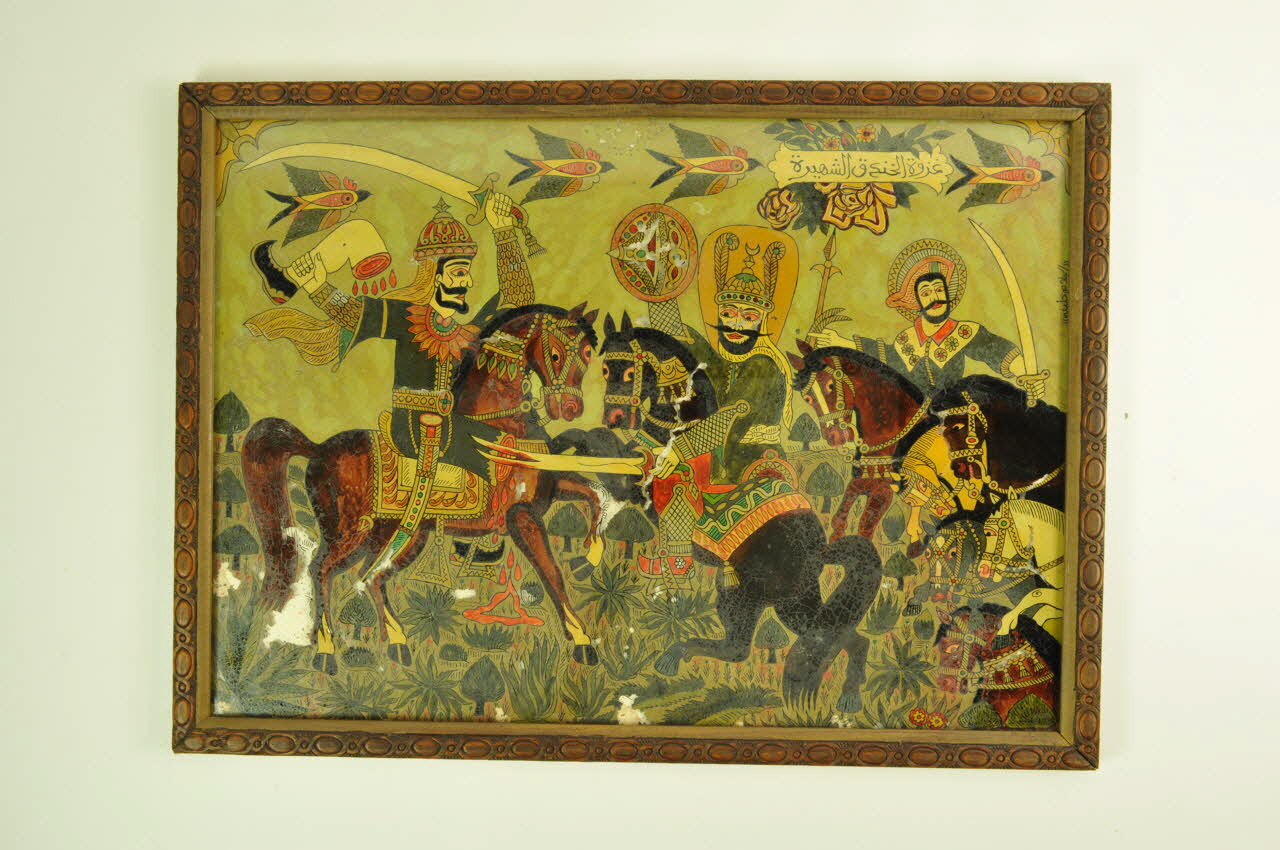 peinture sous verre Bataille de Hendek ( dite Bataille du fossé) signée par Khalifa el Djelassi 2011.5.5 Photo Mucem